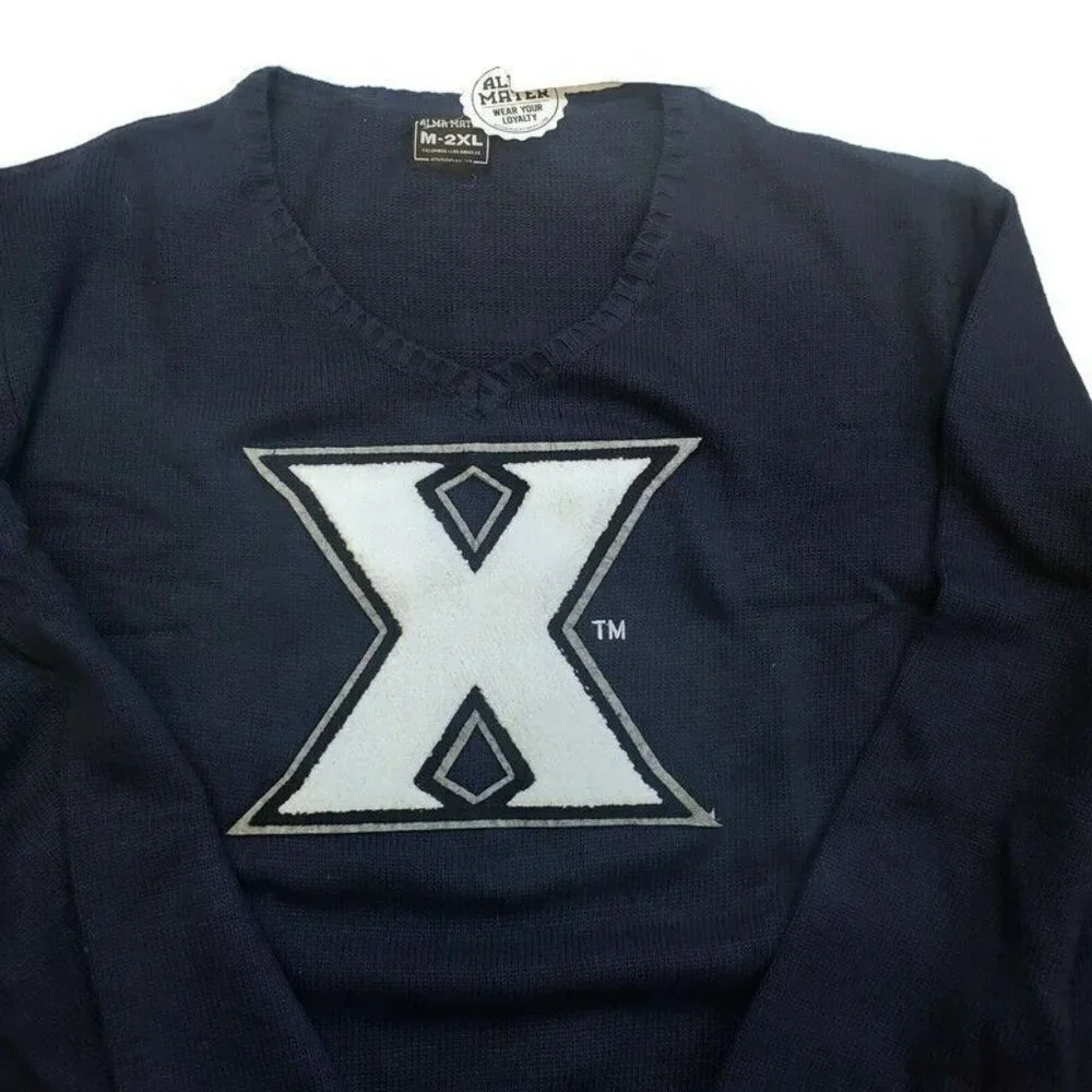 NCAA Xavier Musketeers Mens V-Neck Sweater Alma Mater Classic Navy Size 2XL